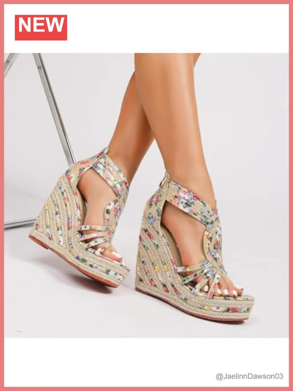 Women's Espadrille Wedge Sandals Floral T-Strap Ankle Zip Platform Peep Toe